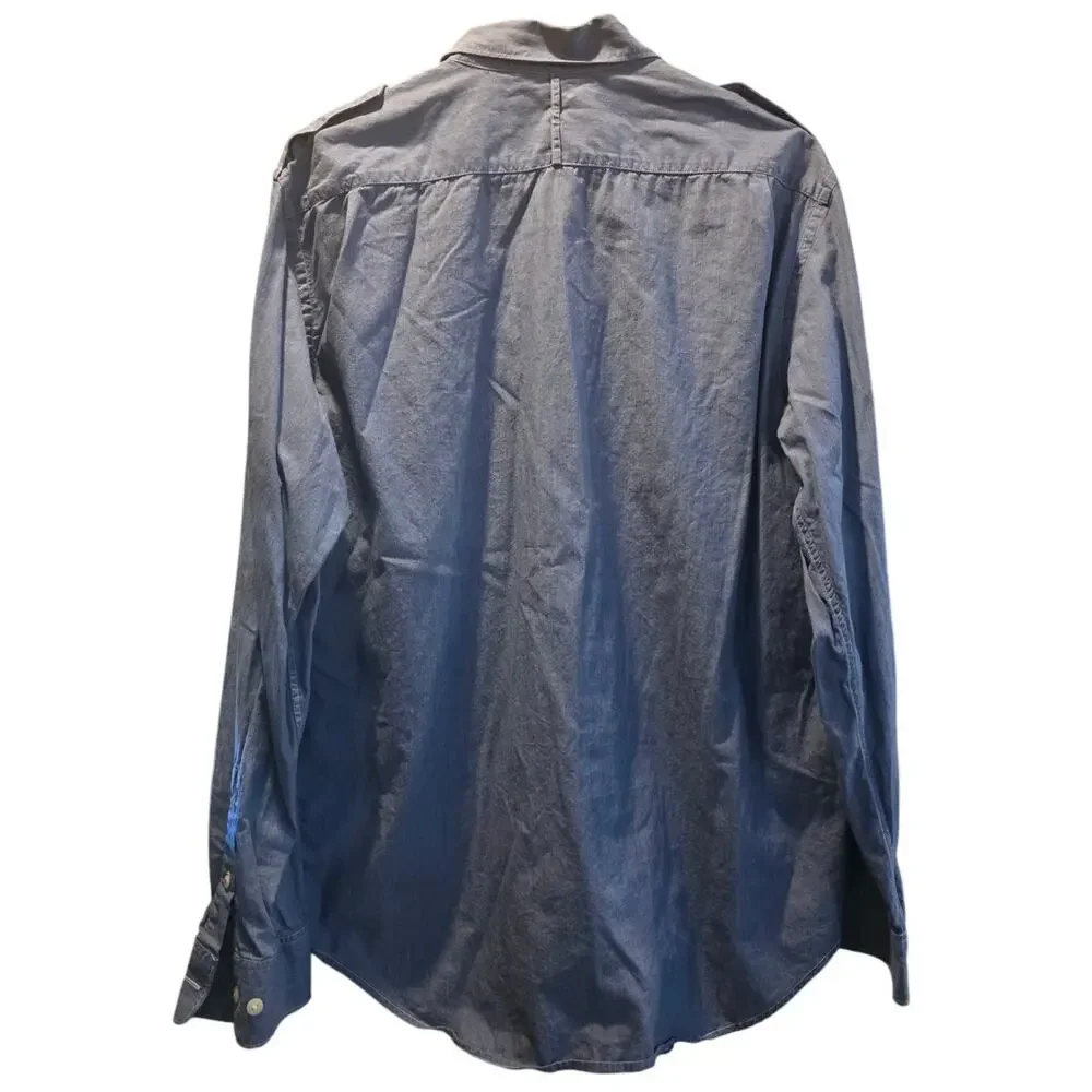 Banana‎ Republic Button Up Shirt Men Sz L Slim Fit Blue Long Sleeve Pockets